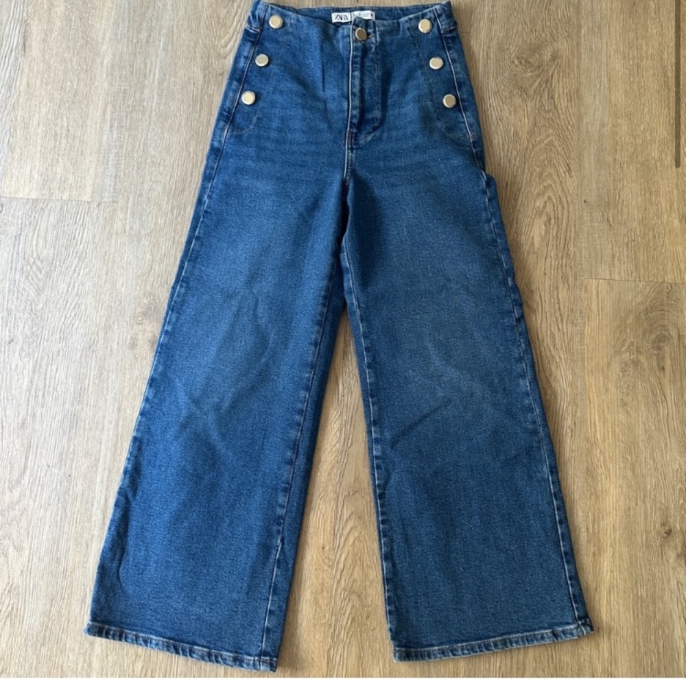 Zara Dark Blue Wide Leg Sailor Jeans